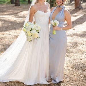 Adele Halter Maxi Dress with Scarf in Steel Blue Luxe Satin